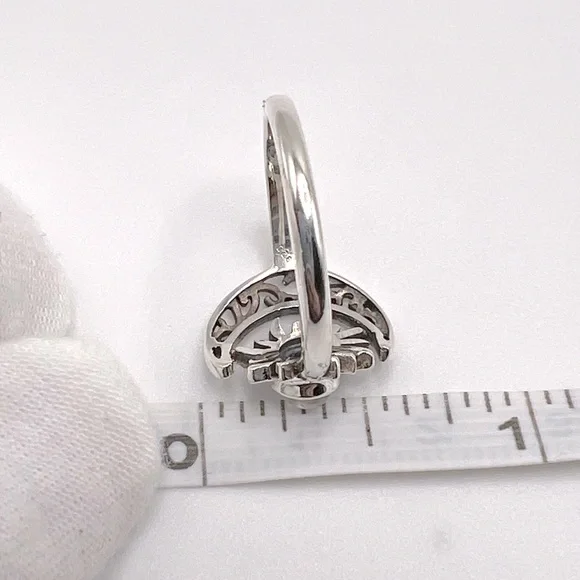 Genuine Rainbow Moonstone .825 Sterling Silver Filigree Crescent Moon & Sun Ring - Picture 16 of 17